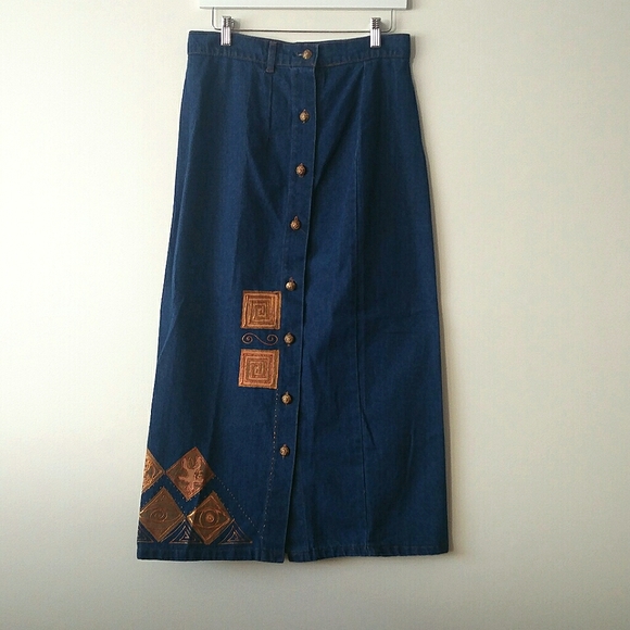 Vintage Front Button Full Length Denim Maxi Skirt - Picture 6 of 15